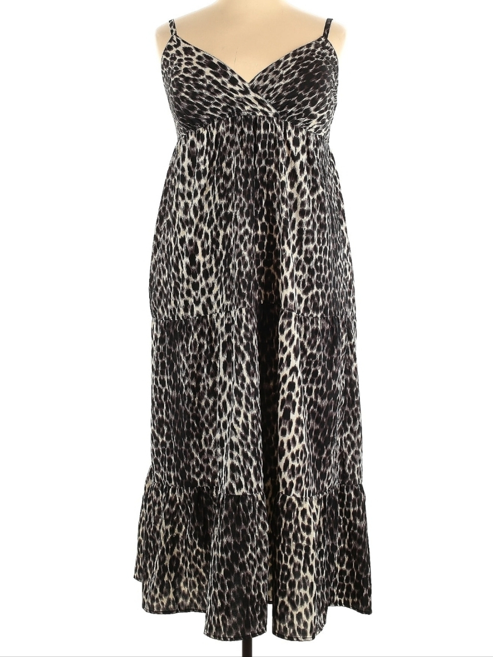 Speed Control Leopard Print Tiered Maxi Dress Animal Print Empire Waist 1X Boho